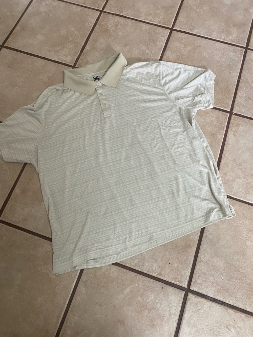 (A265)Men's Light Beige Striped Polo Shirt Size XL